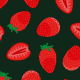Tkanina 34357 | red strawberries on black truskawki owoce