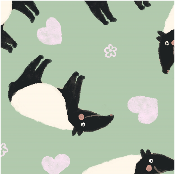 Fabric 34360 | smiling tapirs on green tapiry valentines day walentynki zoo