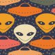 Fabric 34364 | smiling aliens and flying saucers in retro style ufo kosmici