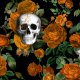 Fabric 34378 | Gotyk Czaszki i Pomarańczowe Róże