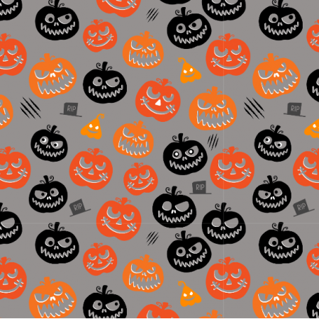 Tkanina 34494 | Scary pumpkins orange grey