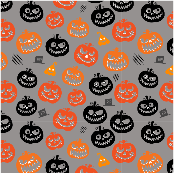 Tkanina 34494 | Scary pumpkins orange grey