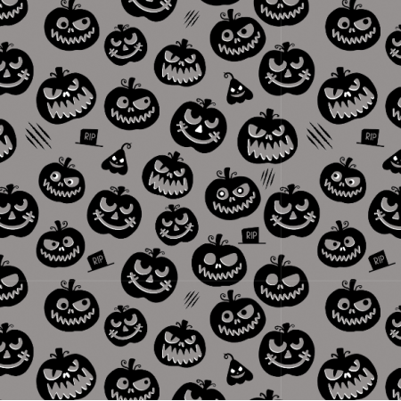 Fabric 34495 | Scary pumpkins black grey