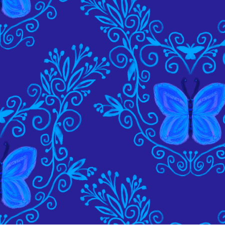 Fabric 34501 | granatowo-niebieskie motyle butterflies on navy blue