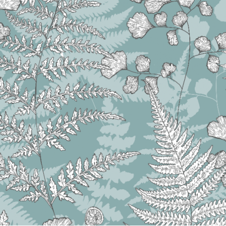 Fabric 34735 | chasing the song fern blue white