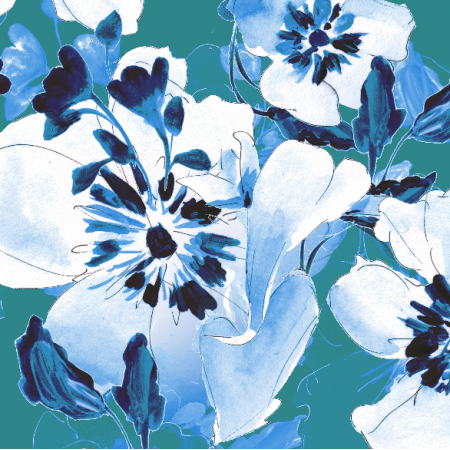 34823 | Floral pattern - blue  white and sea blue 