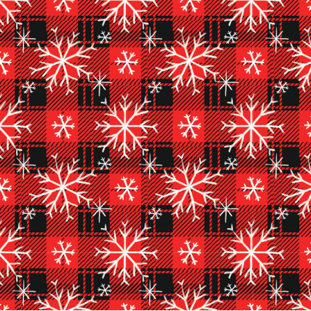 Tkanina 34890 | Red and black plaid with snowflakes