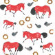 Tkanina 34900 | Czerwone konie, gołębie i obwarzanki