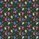 Fabric 36161 | BLUE, WHITE AND PINK FLOWERS ON dark background