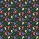 Tkanina 36161 | BLUE, WHITE AND PINK FLOWERS ON dark background