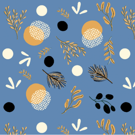 Tkanina 36163 | Circles and leaves in blue