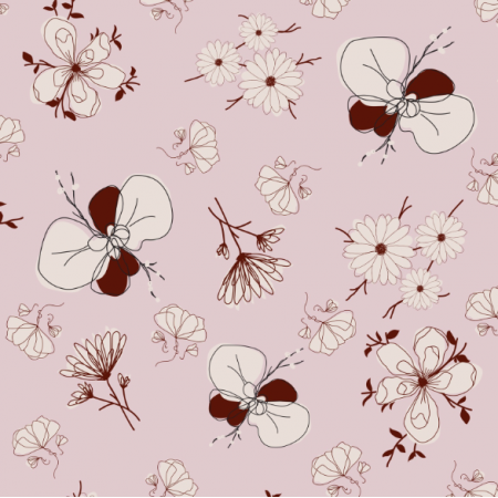 Tkanina 36166 | Dust pink and Burgundy flowers