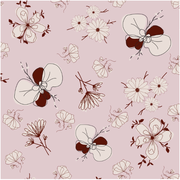 Fabric 36166 | Dust pink and Burgundy flowers