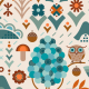 Fabric 36616 | What does the fox say Happy camper woodland creatures blue flower cute summertime