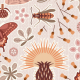 Tkanina 36618 | weeds surrounded by butterflies, wasp and moth