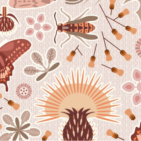 Fabric 36618 | weeds surrounded by butterflies, wasp and moth