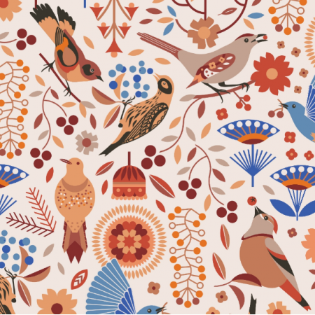 Fabric 36684 | Birding - Birds Eating Berries