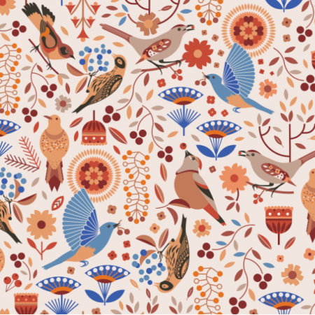Fabric  | Birding - birds eating berries watching