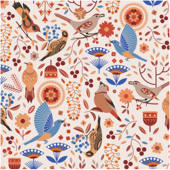 Fabric  | Birding - birds eating berries watching