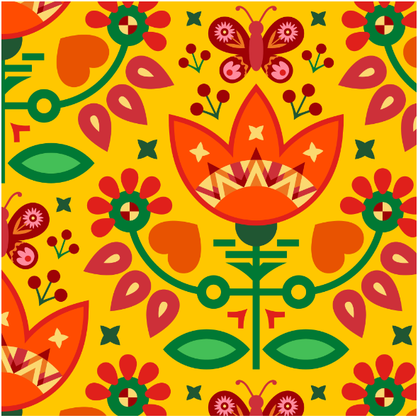 Fabric 36815 | Folk art with butterflies