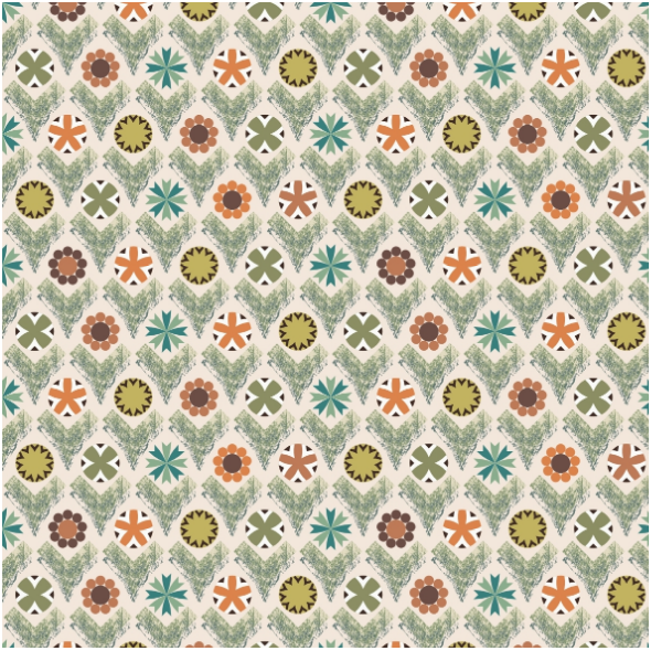 Tkanina 37207 | Abstract stylized textured flowers in various circular and v shapes