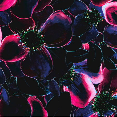 Tkanina 37622 | Mnóstwo kwiatów i Różowo-granatowy czarny niebieski