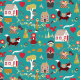 Tkanina 3884 | little red in the forest, teal