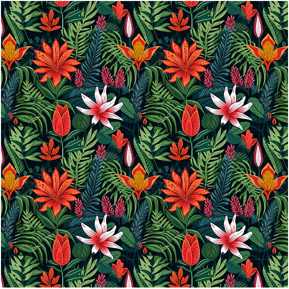 Fabric 38114 | Tropikalne kwiaty - pomaranczowe