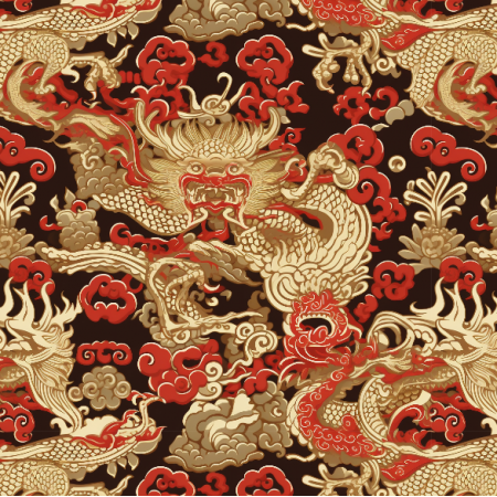 Fabric 38510 | Chinski czerwono zolty