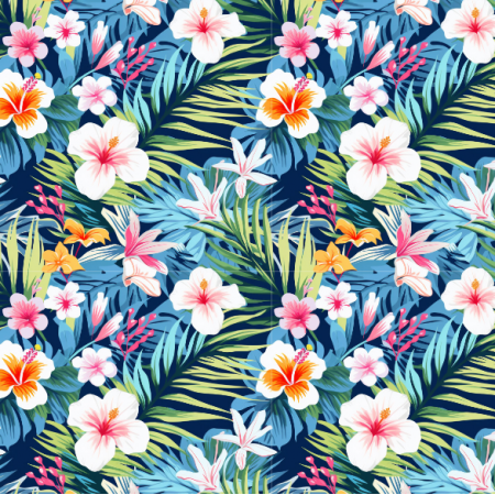 Fabric 38571 | Tropikalne kwiatki z hibiskusem