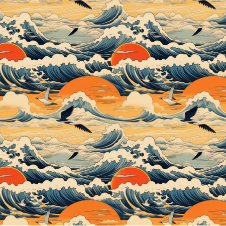 Fabric 38627 | japonskie fale z zurawiem