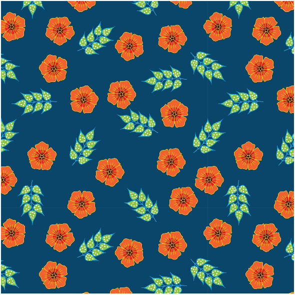 Fabric 38785 | Kwiaty i liście na niebieskim tle