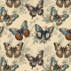 Tkanina 38865 | motyle i kwiaty na kremowym tle 
