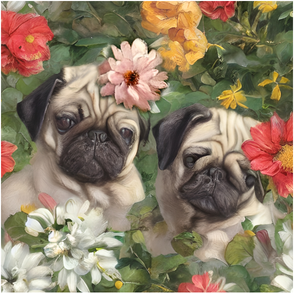 Fabric 39177 | PSY MOPSY W OGRODZIE / PUG DOGS IN THE GARDEN