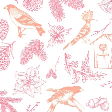 Fabric 39227 | ZIMOWE PTAKI - RÓZOWE / WINTER BIRDS - PINK 