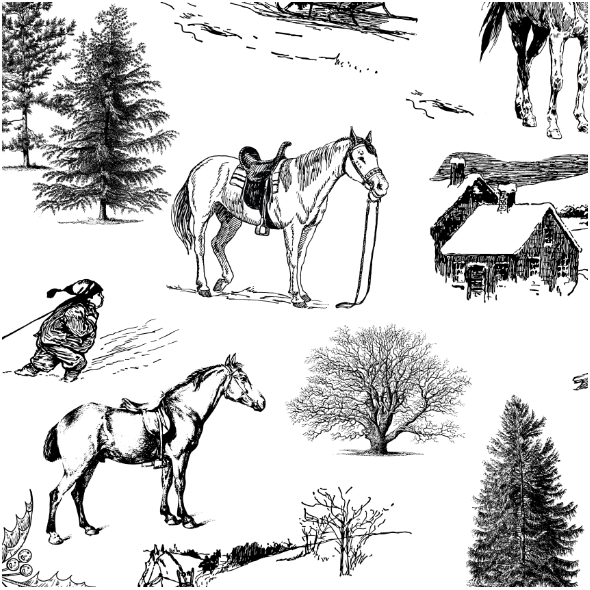 Fabric 39231 | ZIMOWY PEJZAŻ Z KOŃMI / WINTER LANDSCAPE WITH HORSES
