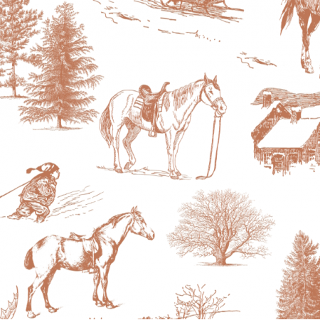 Fabric 39232 | ZIMOWY PEJZAŻ Z KOŃMI - BRĄZ / WINTER LANDSCAPE WITH HORSES - BROWN