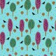 Fabric 39380 | Ptaki w lesie na niebieskim tle