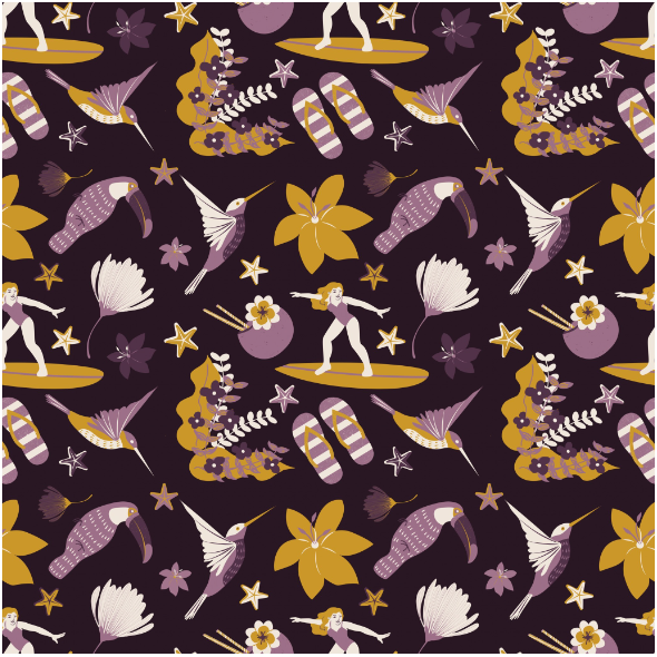 Fabric 39708 | Holiday in Hawaii with birds flowers girl