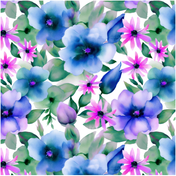 Tkanina 39855 | niebieskie akwarelowe kwiaty