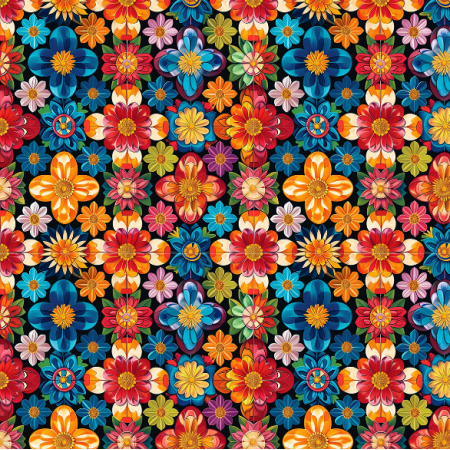 Fabric 40007 | mozaikowe kwiatki male