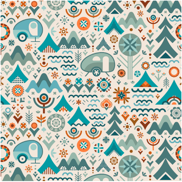 Tkanina 40421 | The great outdoors happy camping adventure with vintage campers