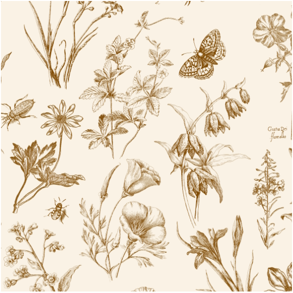 Fabric 40449 | Monochromatyczna Kolekcja Botaniczna z Owadami 