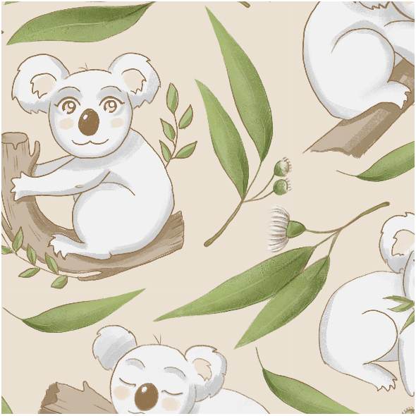 Fabric 40493 | kOALA Z EUKALIPTUSEM NA BRZOSKWINIOWYM TLE