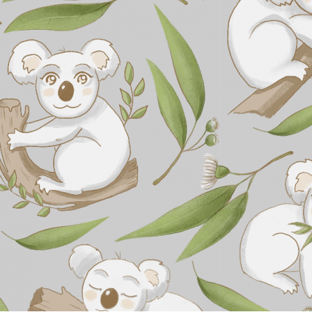 Fabric 40494 | kOALA Z EUKALIPTUSEM NA szarym TLE
