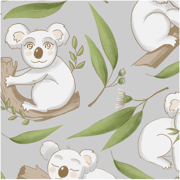 Fabric 40494 | kOALA Z EUKALIPTUSEM NA szarym TLE