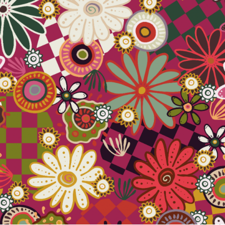 Fabric 40787 | colordful flowers on checkered