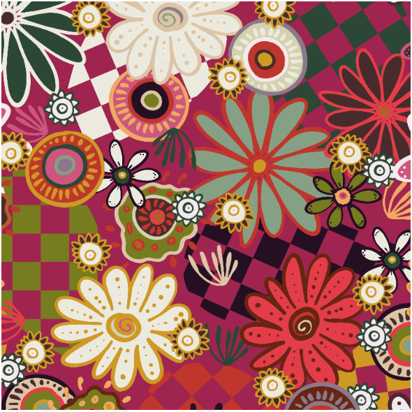 Fabric 40787 | colordful flowers on checkered