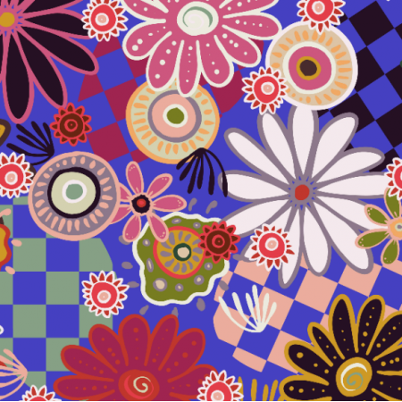 Tkanina 40788 | colorful flowers on checkered