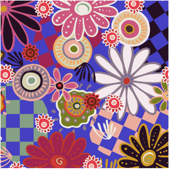 Tkanina 40788 | colorful flowers on checkered